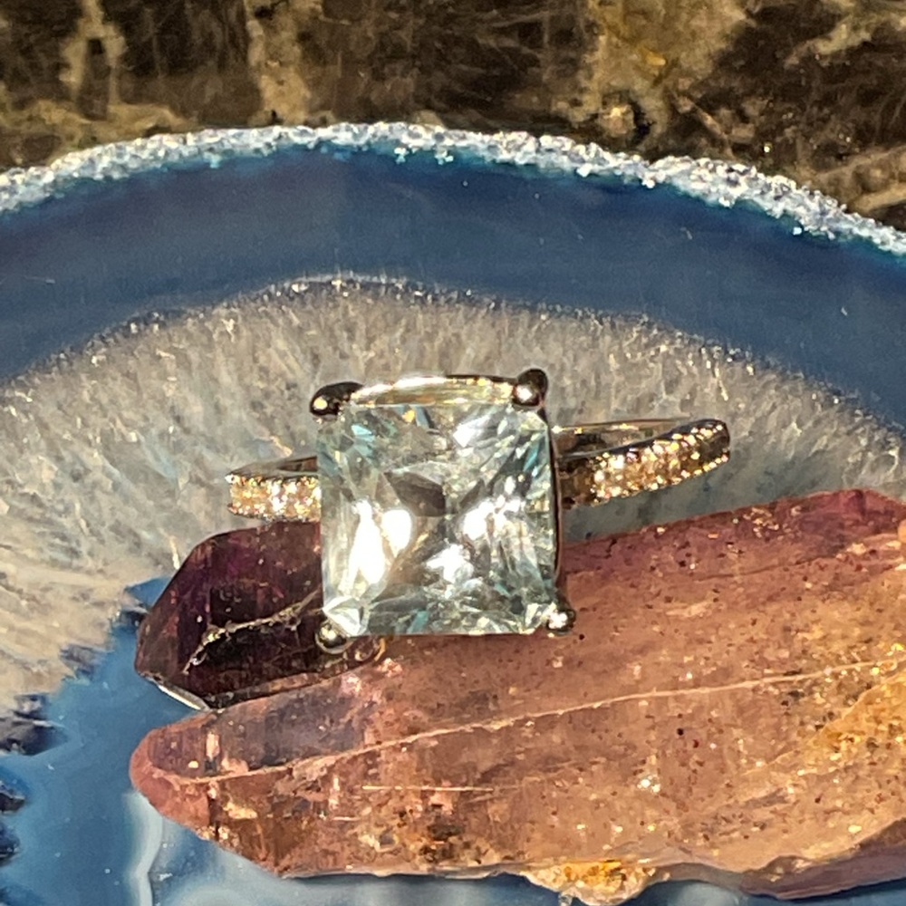 Aquamarine Huge Cushion Cut Silver Ring